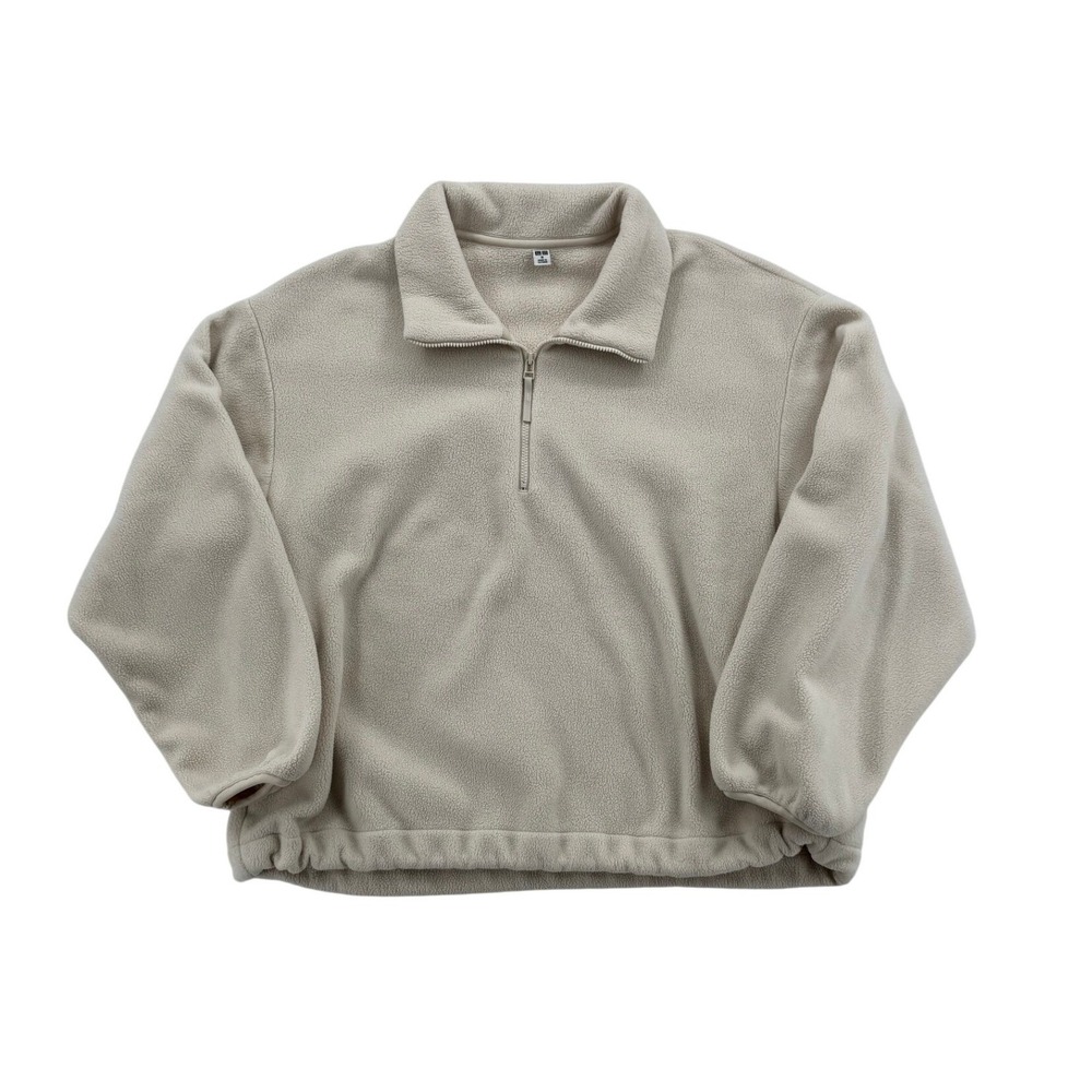Womens Uniqlo Quarter Zip Fleece Pullover Beige Cream Sweater Size M